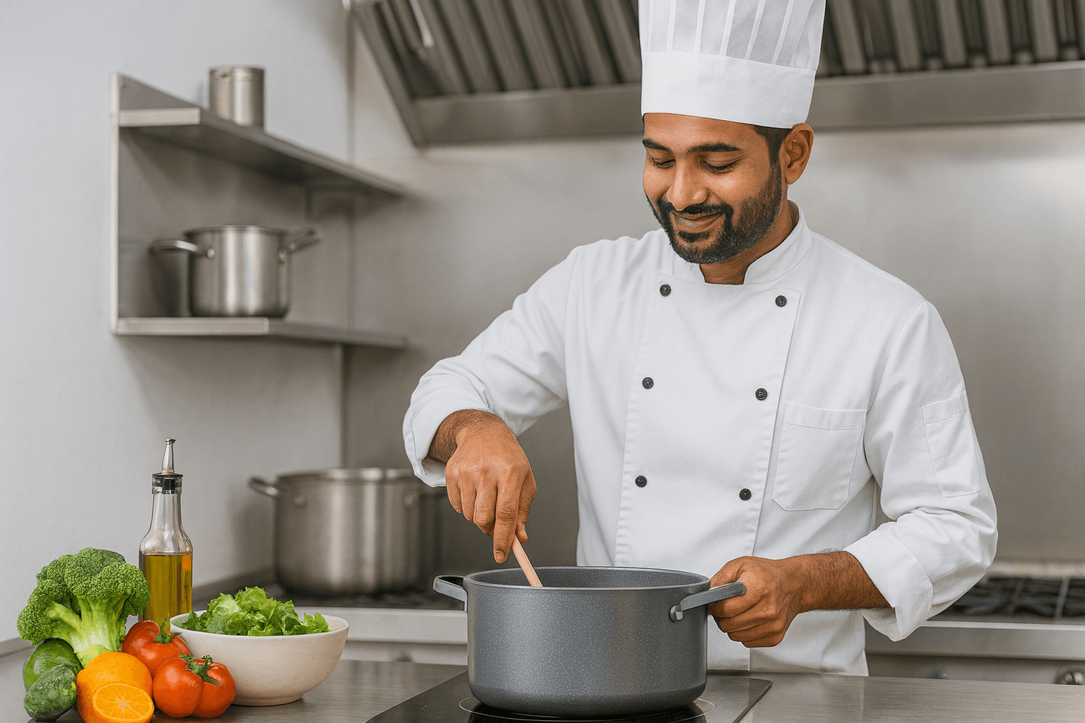Professional kitchen with fresh ingredients